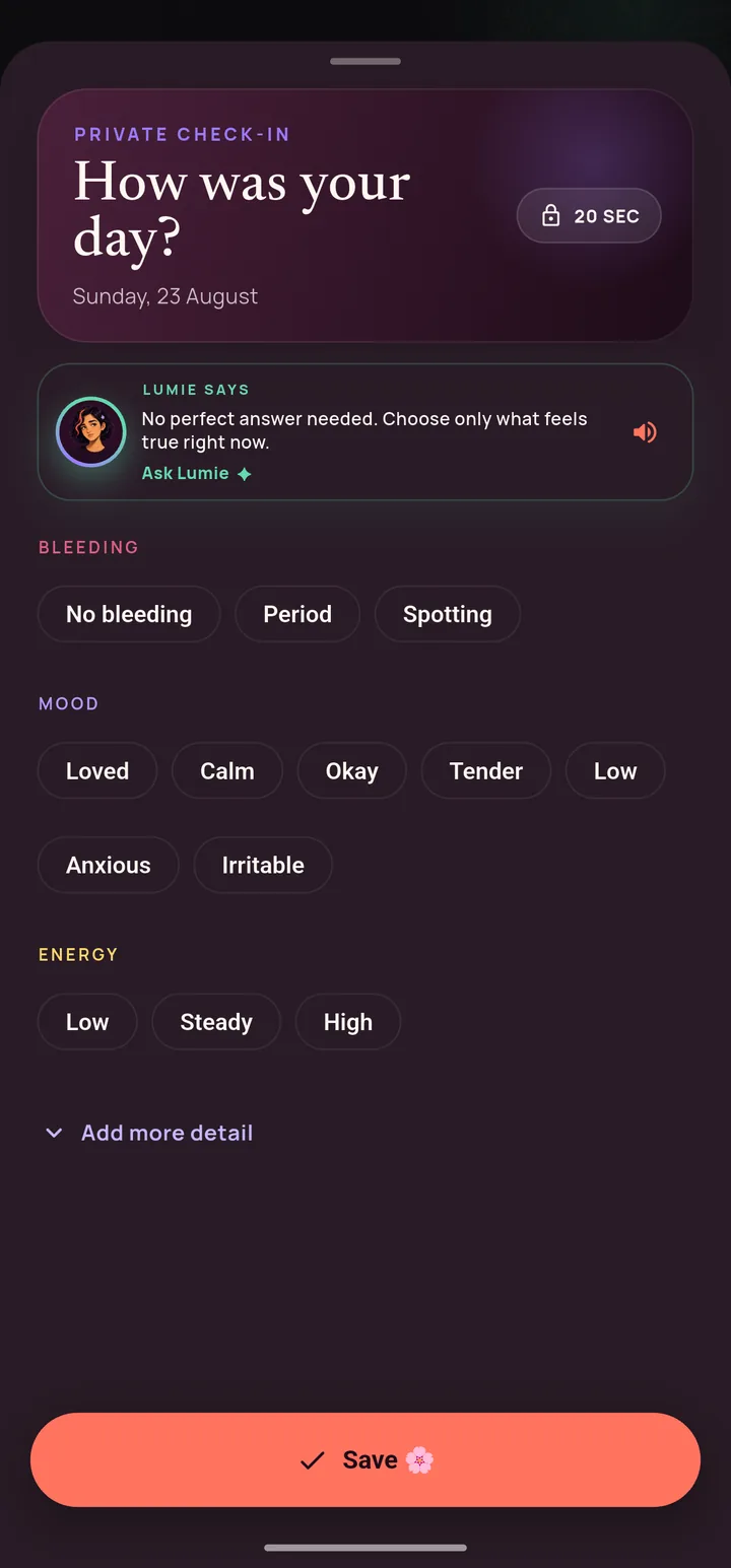 Lumie log sheet screen